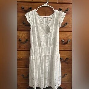 LOFT White Embellished Tiered Midi Sundress NWT